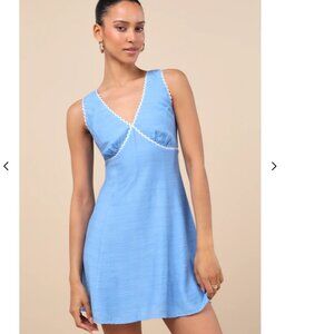 Lulus Arelie Blue Rickrack Sleeveless Mini Dress - Size XL